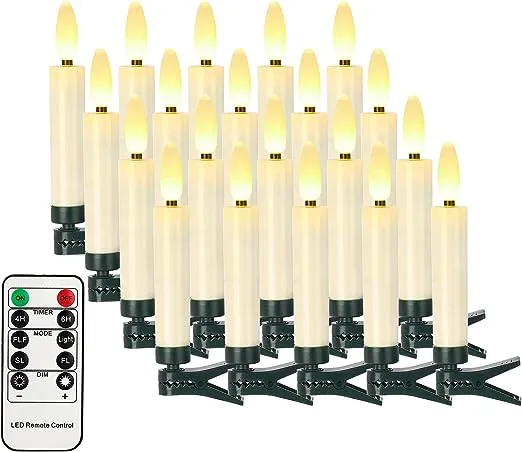 Christmas Tree Candles Lights Battery Operated, 20 PCS Flameless LED Candles with RF Remote and Timer, Clip on Candle Lights for Christmas Tree, Electric Fake Taper Candle Lights for Home Party Decor