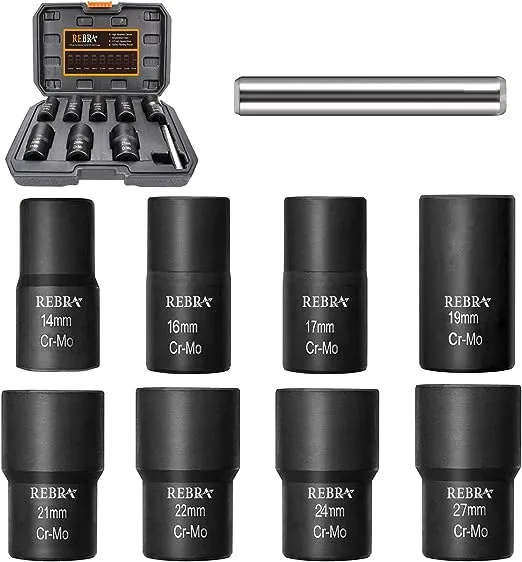 REBRA Screw&Bolt Extractor Set and Left-Hand Drill Bit Set, with Hex Adapter, Easy Out Stripped Screw Remover Socket Set Tool for Stripped, Damaged, Rounded-Off, Rusted Bolts, Nuts&Screws 26-Pieces