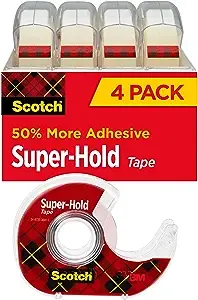 Scotch Super Hold Tape, 4 Tape Rolls with Dispensers, 3/4 in x 650 in, 50% More Adhesive, Home Office Supplies and School Supplies for College and Classrooms