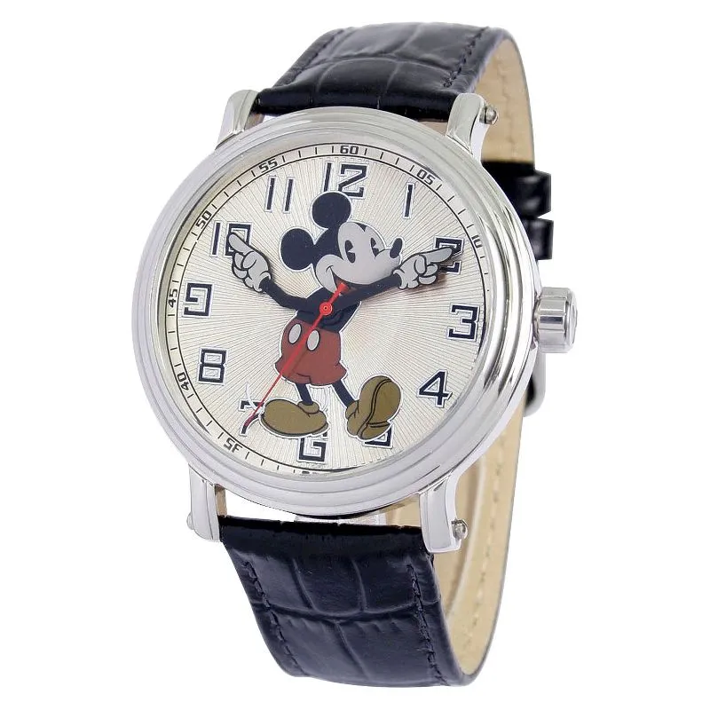 Disney Men&#039;s Black Mickey Mouse Monte Carlo Vintage Black Strap Watch W000531