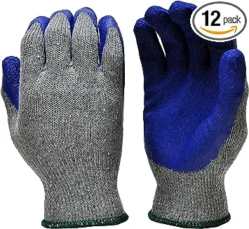 G &amp; F 1511M-DZ Rubber Latex Coated Work Gloves for Construction, Blue, Crinkle P