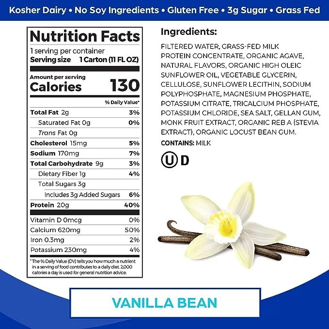 Orgain
           20g Grass Fed Clean Protein Grass-Fed Shake Vanilla Bean -- 12 Shakes
        
        
        
        
        
          
          SKU #: 851770006101
          
            Shipping Weight:
              9.81 lb
            
     