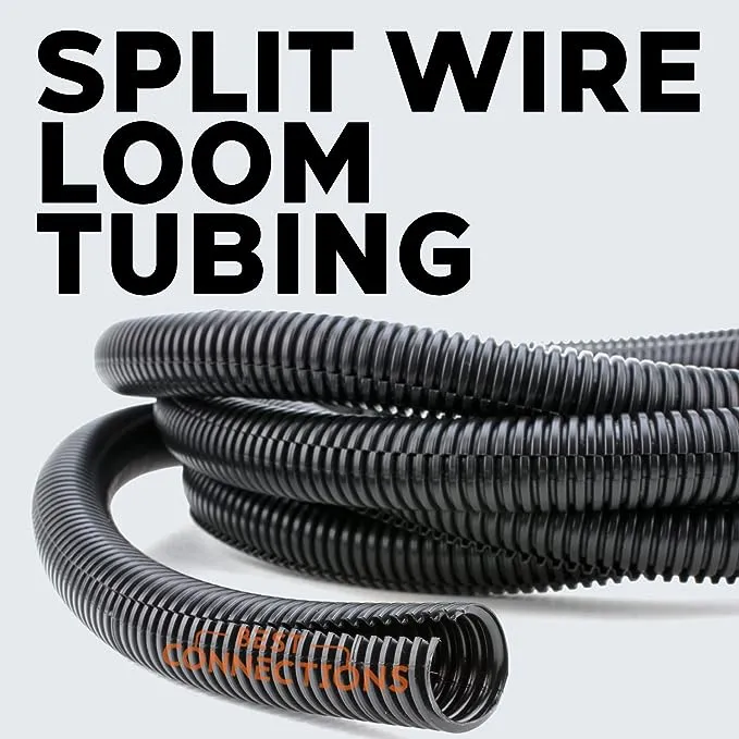 Best Connections 20 ft Split Loom 1/4" 1/2" 3/4" Black Wire Harness Wrap Cover Sleeve Conduit