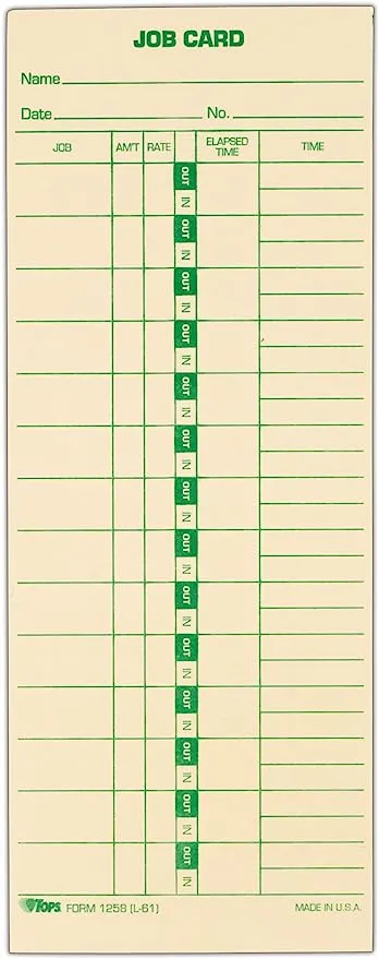 Job Card for Cincinnati/Lathem/Simplex, 1 Side, 3 1/2 x 9, 500/Box