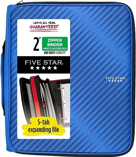 Five Star Zipper Binder, 3 Rings, 2" Capacity, 11 x 8.5, Black/Gray Zebra Print Design