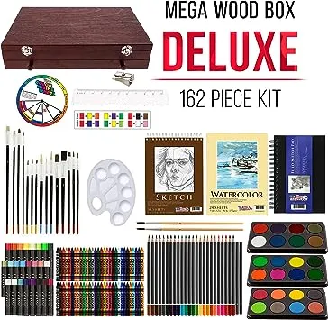 US Art Supply 162 Piece-Deluxe Mega Wood Box Art Painting Drawing Set That ...