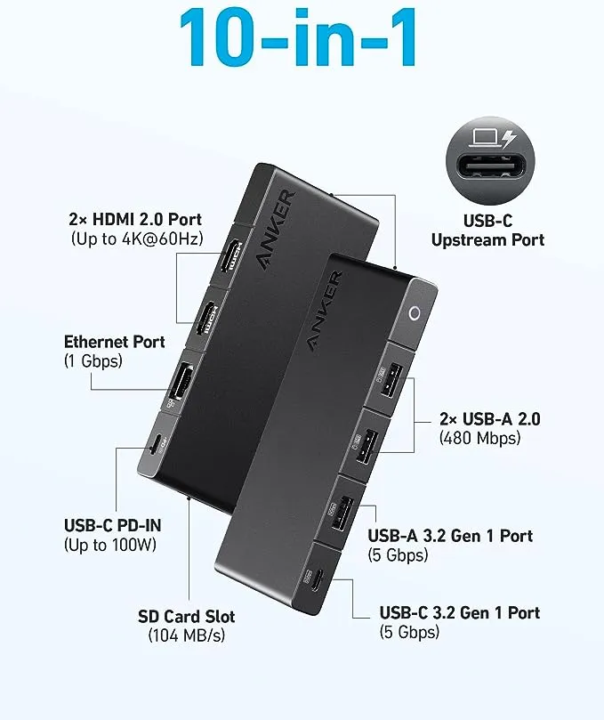 Anker 364 USB-C Hub (10-in-1, Dual 4K HDMI)