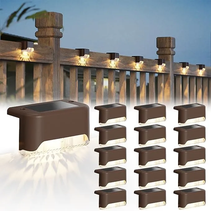 JACKYLED Solar Fence Lights 16 Pack Outdoor Solar Deck Light IP65 Waterproof Solar Step Lights Outdoor Lighting for Garden Deck Fence Railing Stair Patio Yard Pathway, Brown