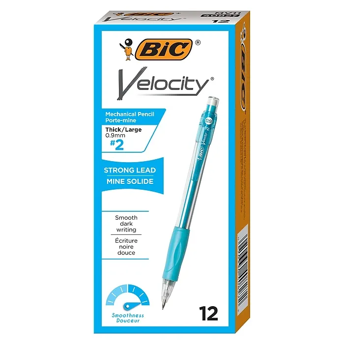 BIC Velocity Strong Lead Mechanical Pencils, With Colorful Barrel, Thick Point (0.9mm), 12-Count Pack Mechanical Pencils With ErasersBIC Velocity Strong Lead Mechanical Pencils, With Colorful Barrel, Thick Point (0.9mm), 12-Count Pack Mechanical Pencils 