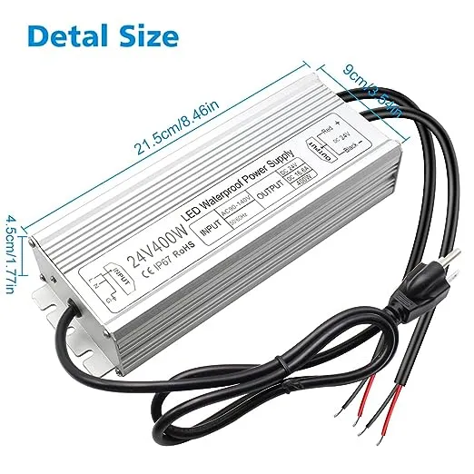 24V 400W LED Power Supply, IP67 Rainproof Waterproof Outdoor Driver,Ac 90-140V t