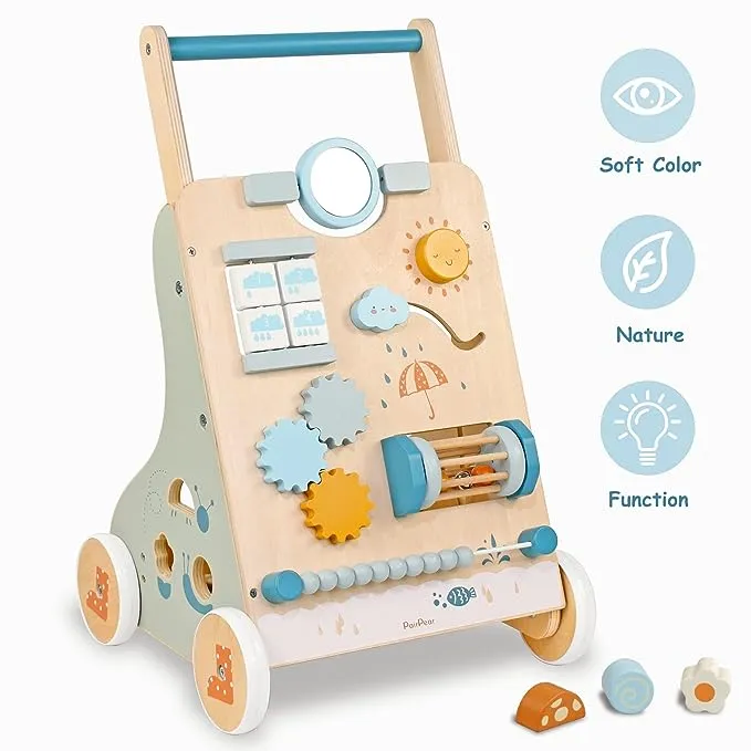 Wooden Baby Walker, Toddler Push Walker Activity Center Toys with Shape Sorter G