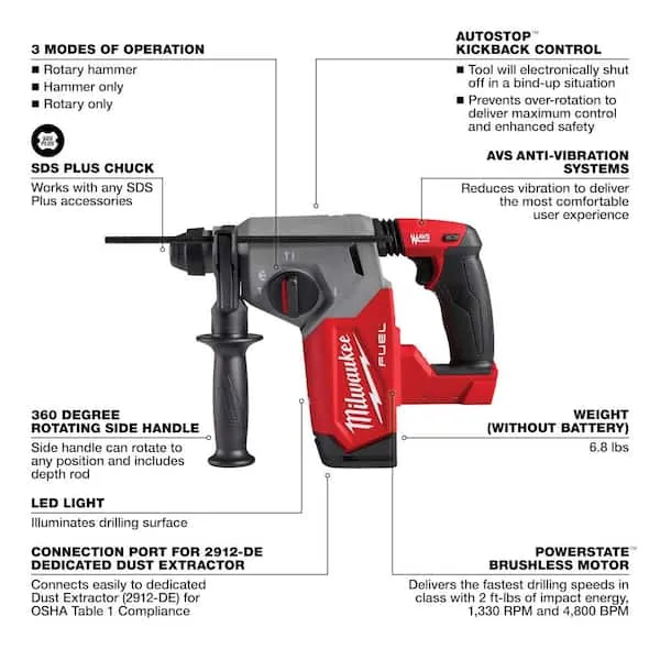 M18 FUEL 18V Lithium-Ion Brushless Cordless 1 in. SDS-Plus Rotary Hammer (Tool-Only)