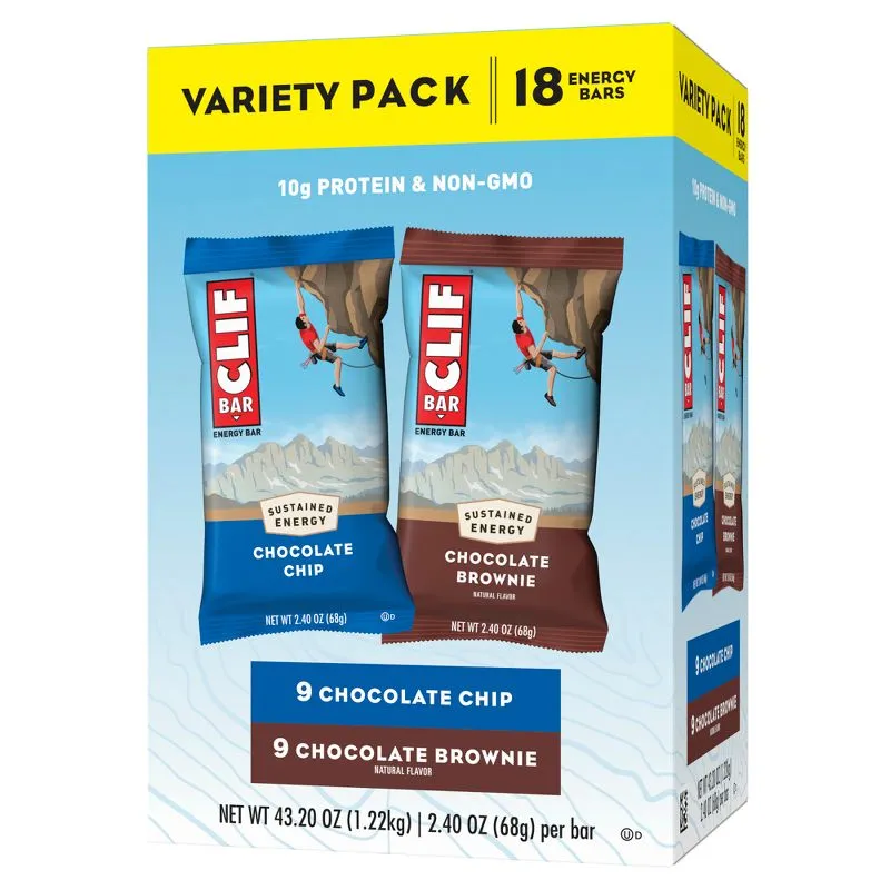 Clif Energy Bars, Chocolate Chip Chocolate Brownie, Variety Pack - 18 pack, 2.40 oz bars