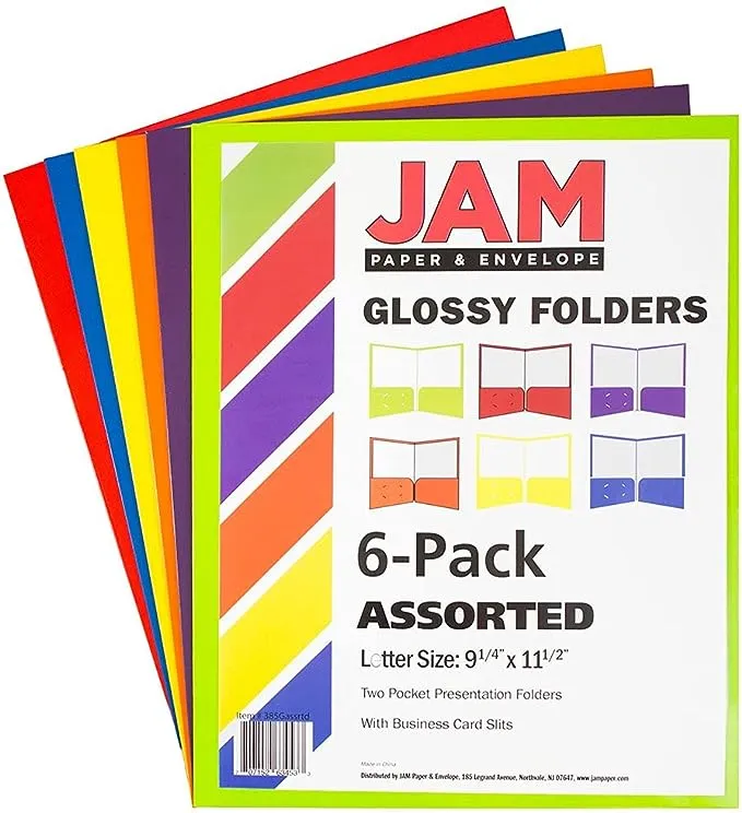 JAM PAPER Laminated Two Pocket Glossy School Folders - Letter Size - High Glo...