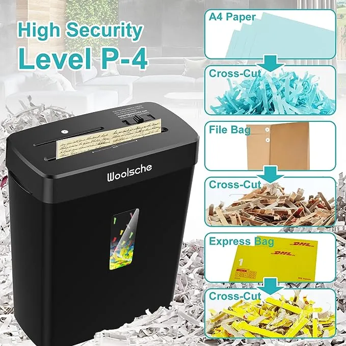 Woolsche Paper Shredder, 10-Sheet Cross Cut with 3.43-Gallon Basket, P-4 Security Level,3-Mode Design Shred CD and Credit Card, Durable&Fast with Jam Proof System for Home Office (ETL)Woolsche Paper Shredder, 10-Sheet Cross Cut with 3.43-Gallon Basket, P