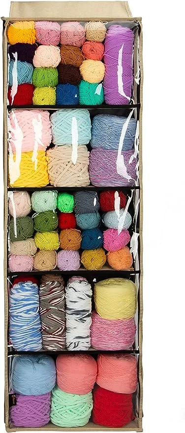 PACMAXI Hanging Yarn Storage Knitting Organizer Storage with 5 Compartments, Clear Wall Display Bulk Yarn Organizer for Knitting Need