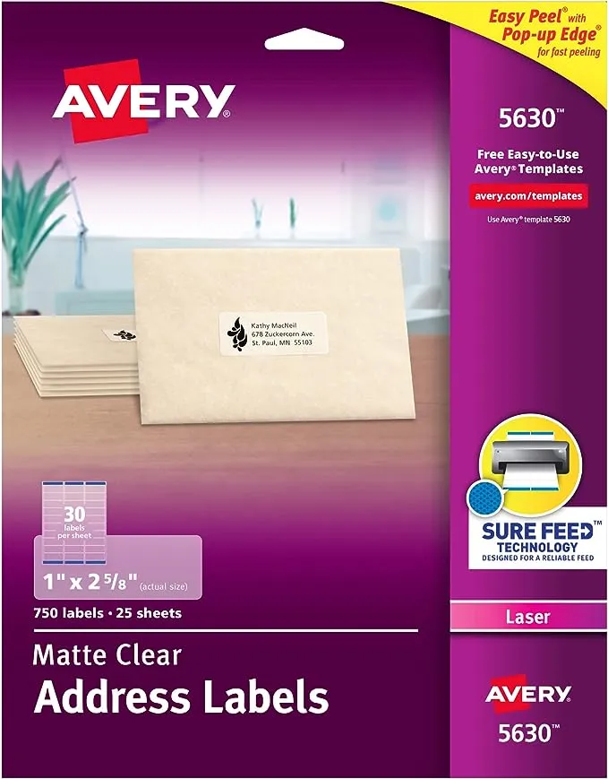 Avery Matte Clear Easy Peel Mailing Labels