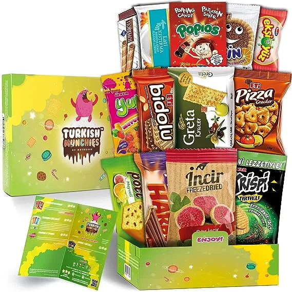 Midi International Snack Box | Premium Exotic Foreign Snacks | Unique Snack Food Gifts Included | Try Extraordinary Turkish Snacks | Candies from Around the World | 12 Full-Size + 1 Bonus Snacks