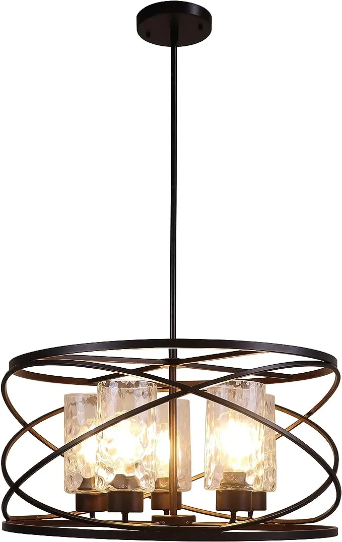 CHLOE Lighting IRONCLAD Industrial-Style Oil Rubbed Bronze 5 Light Large Pendant 23" Wide