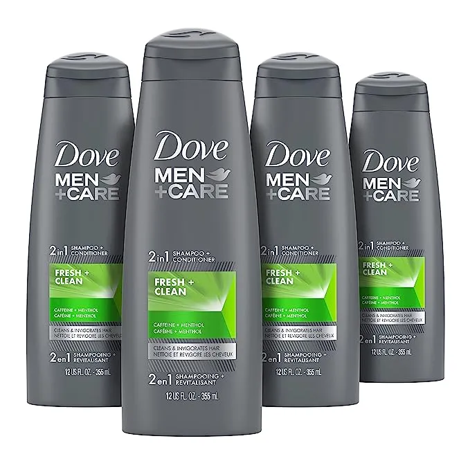 DOVE MEN + CARE Champú y acondicionador 2 en 1 fresco y limpio, 4 unidades fortalece el cabello ayuda a fortalecer el cabello, 25.4 oz