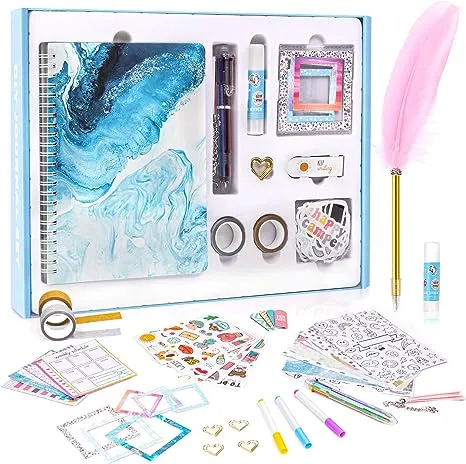 VERTOY DIY Journal Set for Girls Ages 8-12 - Kids Scrapbook Diary Journaling Kit for Writing, Ideas Birthday Gifts and Toys for 8 9 10 11 12 13+