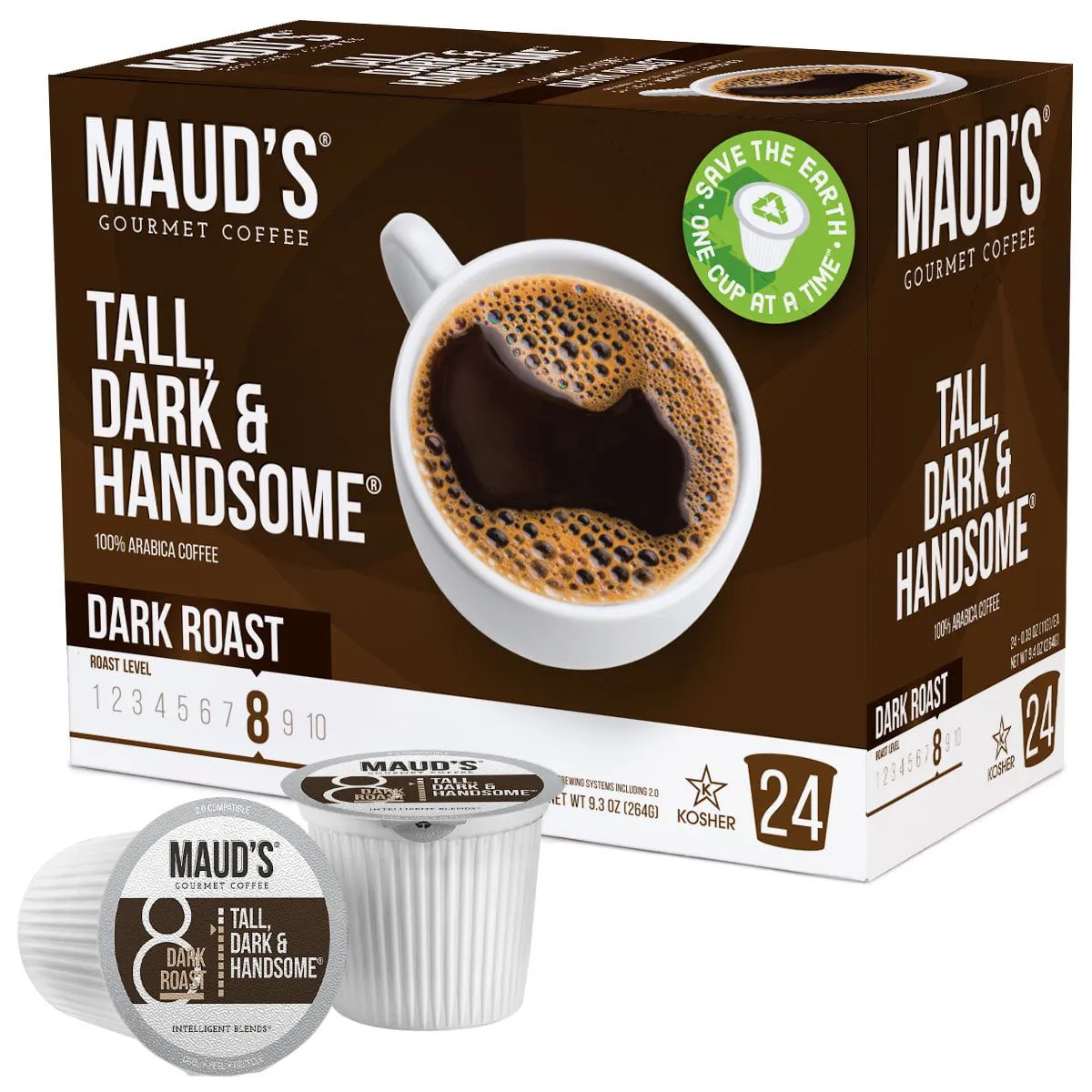 Maud's Dark Roast Coffee (Tall Dark & Handsome), 100ct. Solar Energy Produced Recyclable Single Serve Coffee Pods – 100% Arabica Coffee California Roasted, KCup Compatible