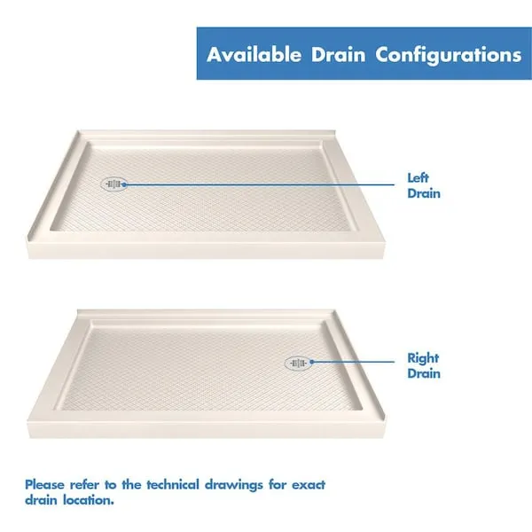 DreamLine Slimline 34"D x 48"W x 2 3/4"H Left Drain Double Threshold Shower Base, Biscuit