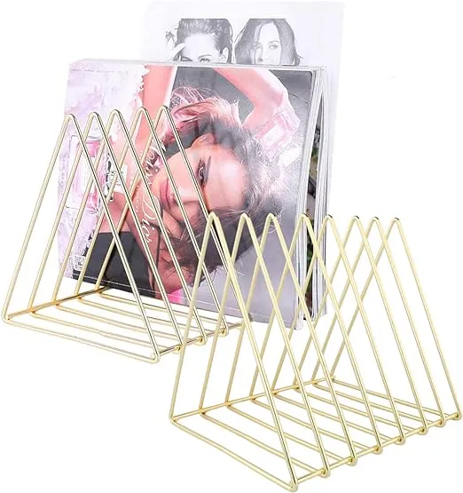 Urban Deco Triangle Desk Organizers Metal Wire Magazine Holder 7 Sections Decorative File Folder Organizer Vinyl Record Storage Office For Desk - Gold Magazine File Holder - Pack of 2