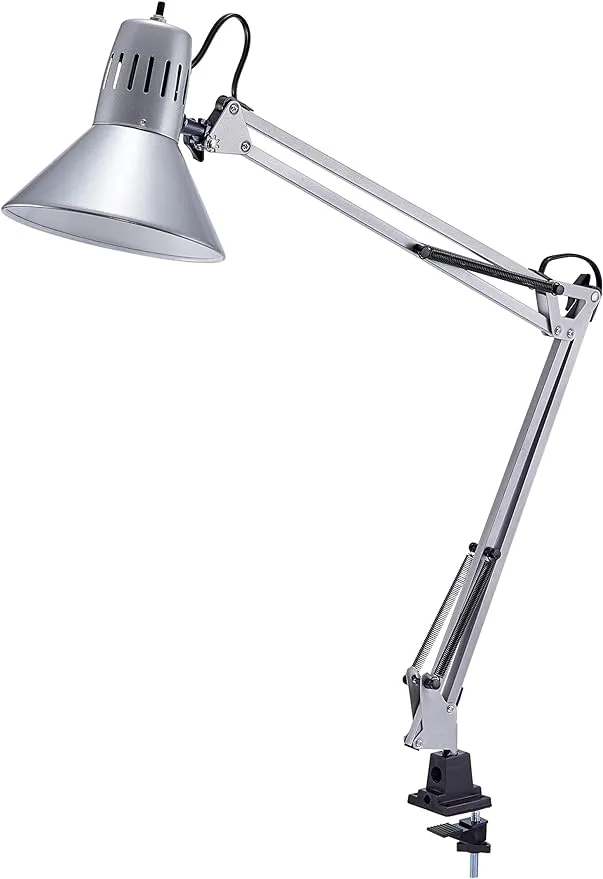 Bostitch Office VLF100-SLV Swing Arm Desk Lamp with Clamp Mount, 36" Reach with Multi-Joint Adjustment, Includes Replaceable LED Bulb (VLF), Silver