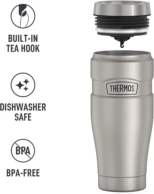 Thermos Stainless King Vacuum Insulated Stainless Steel Tumbler, 16oz, Matte Stainless Steel