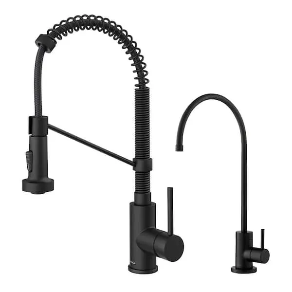 Kraus Kpf-1610-Ff-100mb Bolden Commercial Style Pull-Down Kitchen Faucet Purita Water Filter Faucet Combo Matte Black