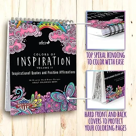 ColorIt Colors of Inspiration Volume 2 Inspirational Quotes and Positive Affirmations Adult Coloring Book, 50 Original Designs, Spiral Binding, USA