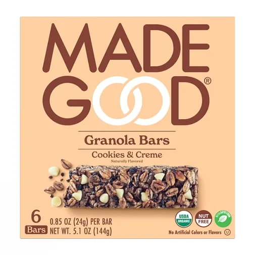 MadeGood Cookies & Crème Granola Bars, 6 Healthy Snack Bars, 0.85 oz Each