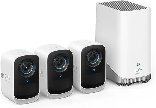 eufy Security eufyCam 3C 4-Cam-Kit, Sicherheitskamera für den Außenbereich, kabellos, 4K-Kamera, erweiterbarer lokaler Speicher bis zu 16 TB, Gesichtserkennung KI, Spotlight, Farbnachtsicht, keine monatliche Gebühr