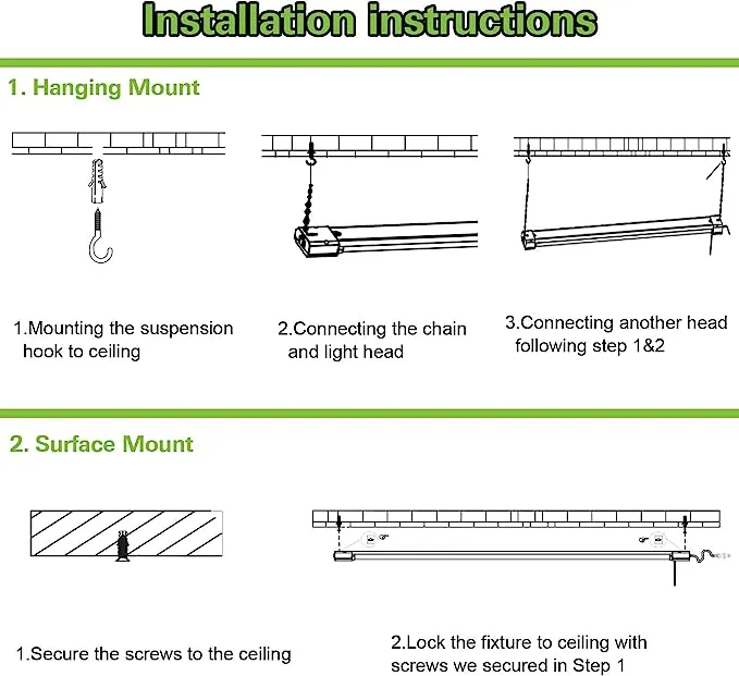 hykolity 5000K LED Shop Light Linkable, 4FT Daylight 42W LED Ceiling Lights for Garages, Workshops, Basements, Hanging or FlushMount, Power Cord with Pull Chain, 4200lm, ETL- 1 Pack