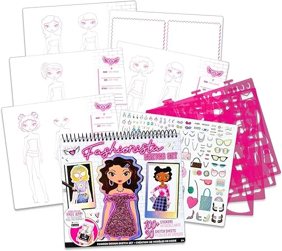 Fashion Angels Fashion Design Sketch Portfolio - Sketch Book for Beginners, Sketch Pad with Stencils and Stickers for Kids 6 and Up, Brown(Covers May Vary)