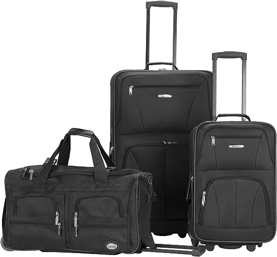 Rockland Vara Softside 3-Piece Upright Luggage Set,Expandable, Black, (20/22/28)