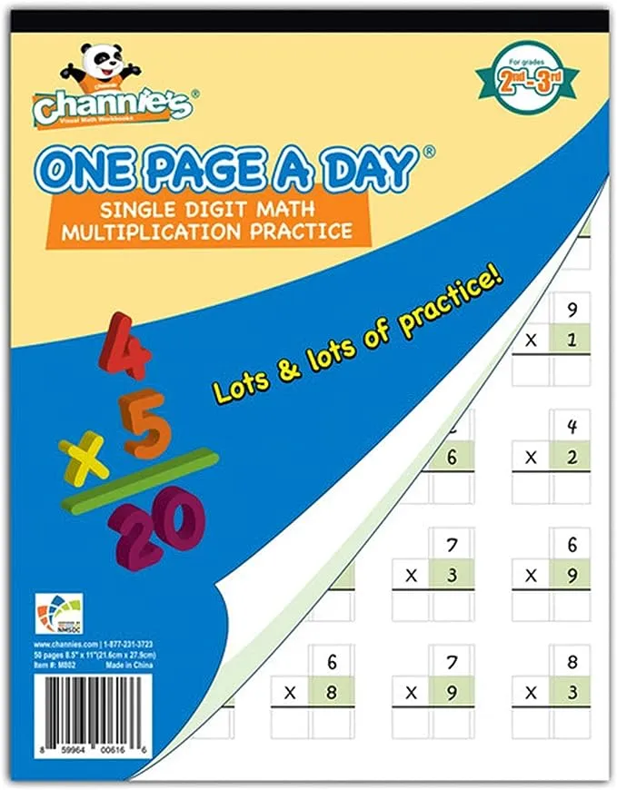 Channie's One Page A Day Single Digit (Beginner) Multiplication Practice Workbook