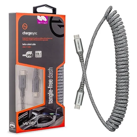 Ventev - Chargesync Helix Coiled USB C to Apple Lightning Cable 3ft - Gray