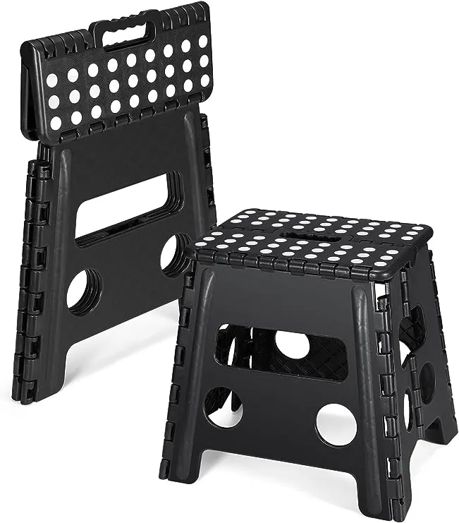 Dyforce Folding Step Stool 13", Durable Kids Step Stool, Heavy Duty Step Stools for Adults, Compact Foot Stools, Light-Weight Toddler Step Stool for Kitchen, Bathroom, Holds Up to 300 lbs (Black)