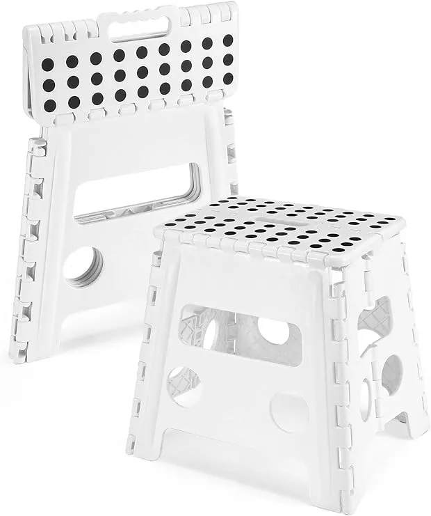 Dyforce Non-Slip Folding Step Stool - 13 inch Height Heavy Duty Foldable Stool for Adults Kids, Plastic Step Stool Camping Stepping Stool - White