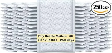 iMBAPrice - Sobres acolchados con burbujas de polietileno de color blanco puro 250#0 (6 x 10 pulgadas) (250 bolsas en total)