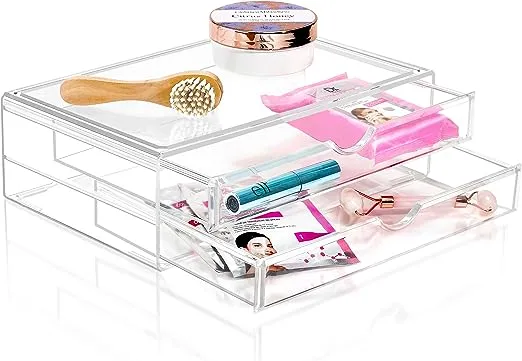 Sorbus Large Stackable Acrylic Drawers - 2 Clear Storage Drawers for Organizing Make up, Nail Polish, Hair Accessories, and Beauty Supplies - Makeup Organizer for Vanity, Bathroom Organizer Countertop