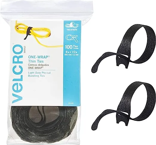 Velcro Brand One Wrap Kabel-Management, dünne selbstgreifende Kabelbinder: Wiederverwendbar, leicht, 20,3 x 1,3 cm, 25 Stück, Schwarz