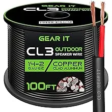 GearIT 14/2 Speaker Wire (100 Feet) 14 Gauge (Copper Clad Aluminum) - Fire Safety in Wall Rated Audio Speaker Wire Cable / CL2 Rated / 2 Conductors - CCA, 100ft