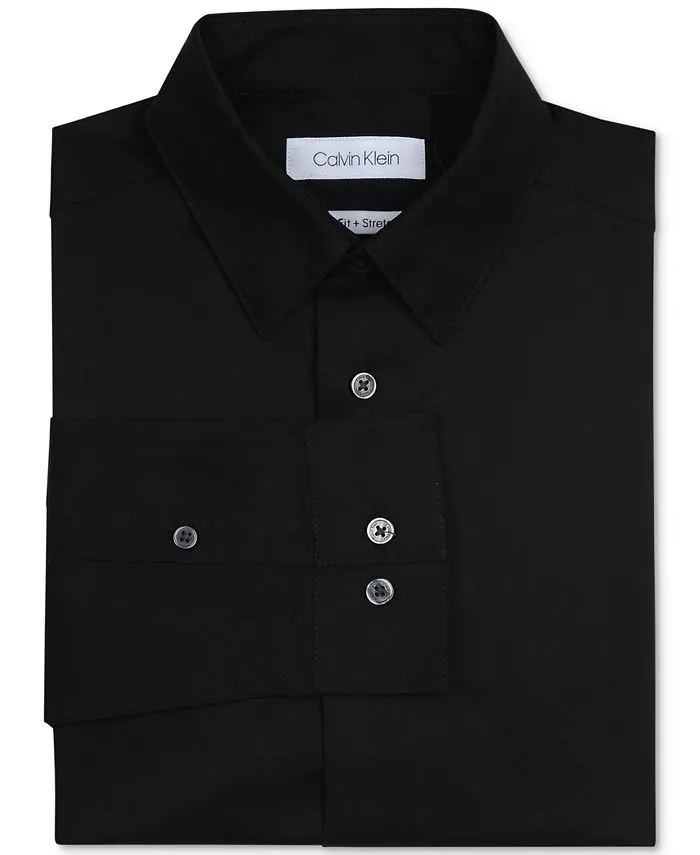 Calvin Klein Boys' Big Long Sleeve Slim Fit Dress Shirt, Style with Buttoned Cuffs & Shirttail Hem, Ice Bay, 14