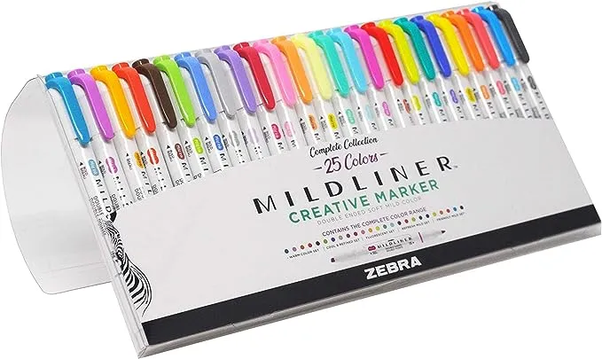 Zebra Mildliner Double Ended Highlighters, Fine and Broad Tip, Assorted Colors, Creative Marker, 15 Pack