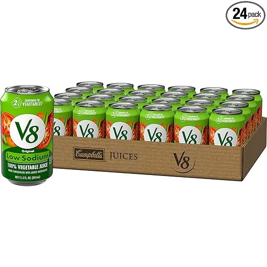 V8 Low Sodium Original 100% Vegetable Juice, Vegetable Blend with Tomato Juice, 11.5 FL OZ Can (Pack of 24)