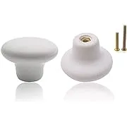 M MIMHOOY 8 Pack White Ceramic Cabinet Knobs Round Shape Drawer Knob Kitchen Cupboard Pull Handle with Screws