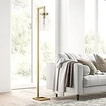 Henn & Hart Malva Brass Floor Lamp with Seeded Glass Shade